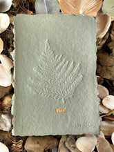 Load image into Gallery viewer, Limited Edition Fern Embossing on Moss Green Handmade paper with tin embossing 14cm x 10cm
