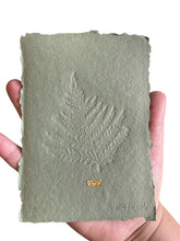 Load image into Gallery viewer, Limited Edition Fern Embossing on Moss Green Handmade paper with tin embossing 14cm x 10cm
