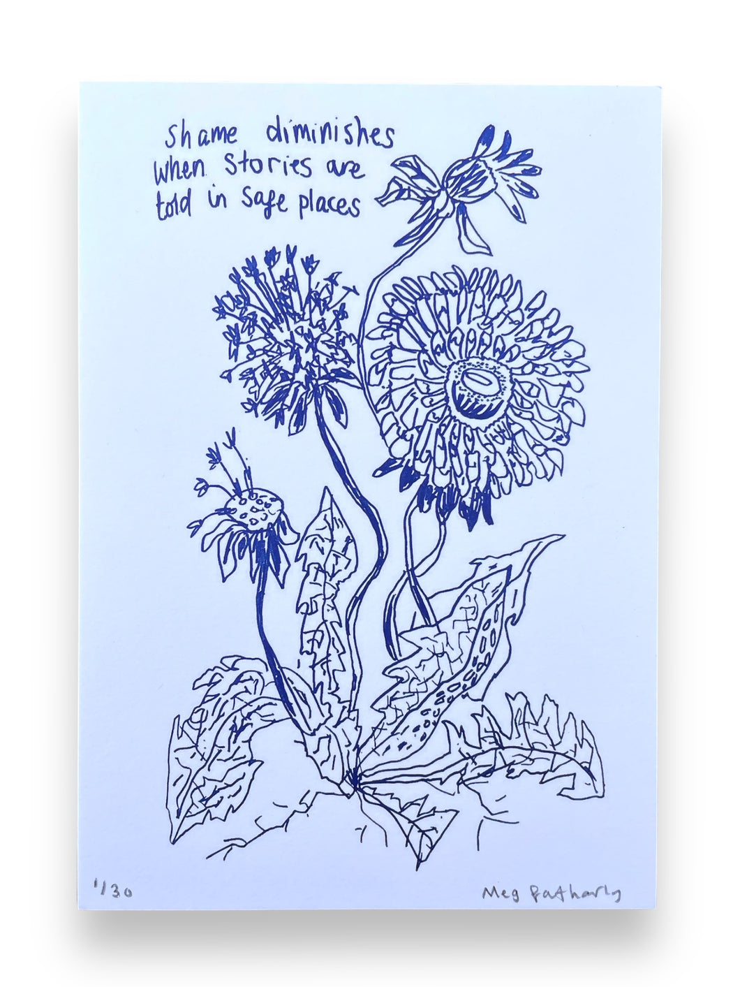 Limited Edition Flower Drawing Print - Shame diminishes when stories are told in safe places