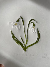 Load image into Gallery viewer, Limited Edition Snowdrop Flower of the Month Embossing, Drawing and Collage 21cm x 29cm
