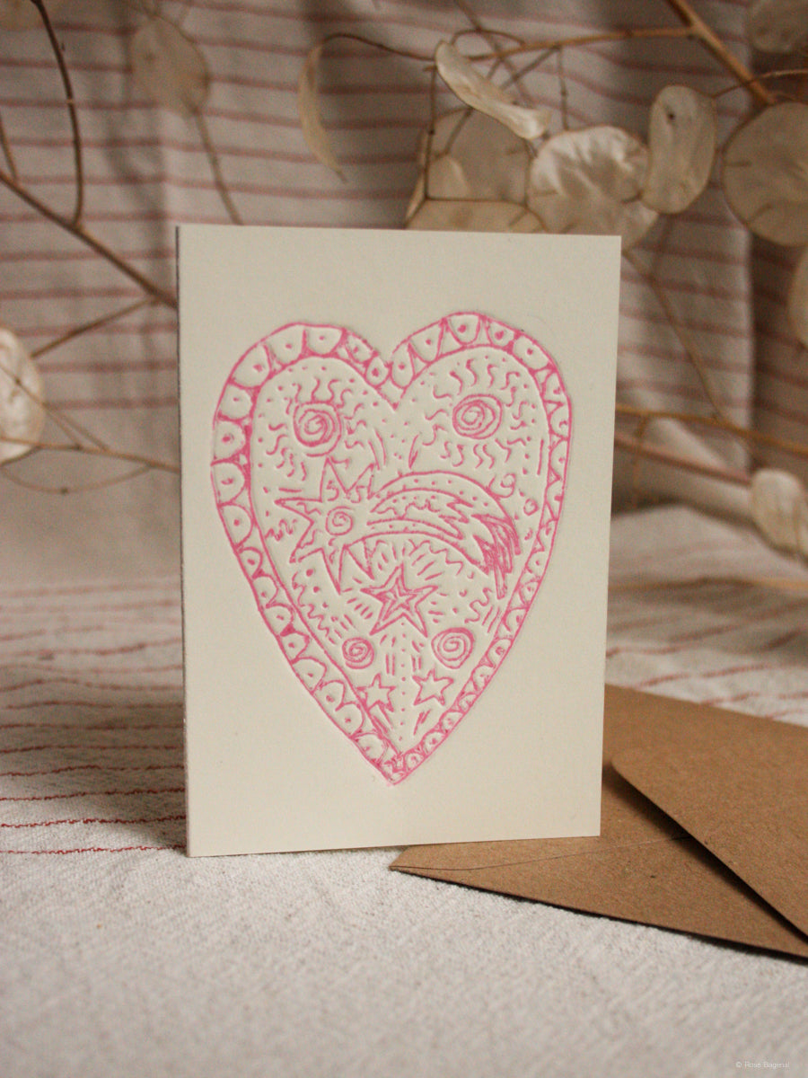 With Love Pink Heart Embossed Card A7