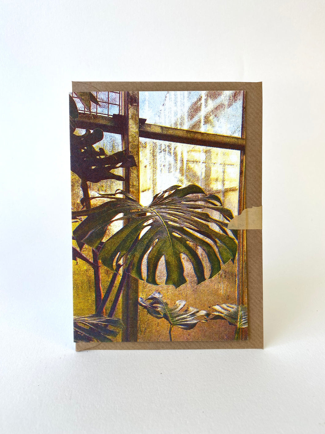 Big Monstera in the Glasshouse Risograph Greetings Card A6