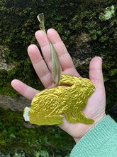Load image into Gallery viewer, Brass Embossed and Enamel Hare Hanging Piece
