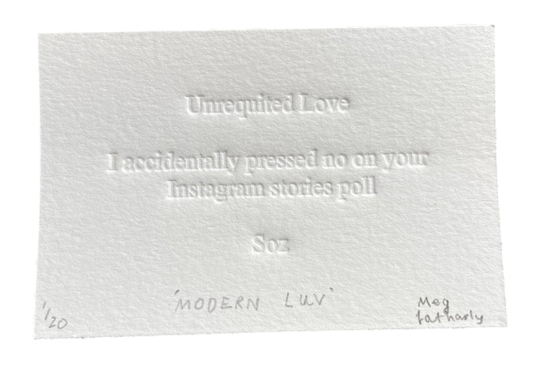 Limited Edition ‘Modern Luv’ Poem Embossing