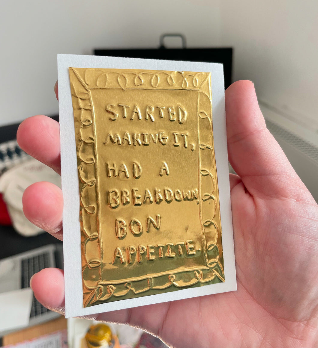 *PRE-ORDER* started making it, had a breakdown, bon appetite tin embossing 8cm x 10cm