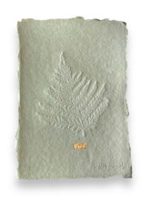 Load image into Gallery viewer, Limited Edition Fern Embossing on Moss Green Handmade paper with tin embossing 14cm x 10cm
