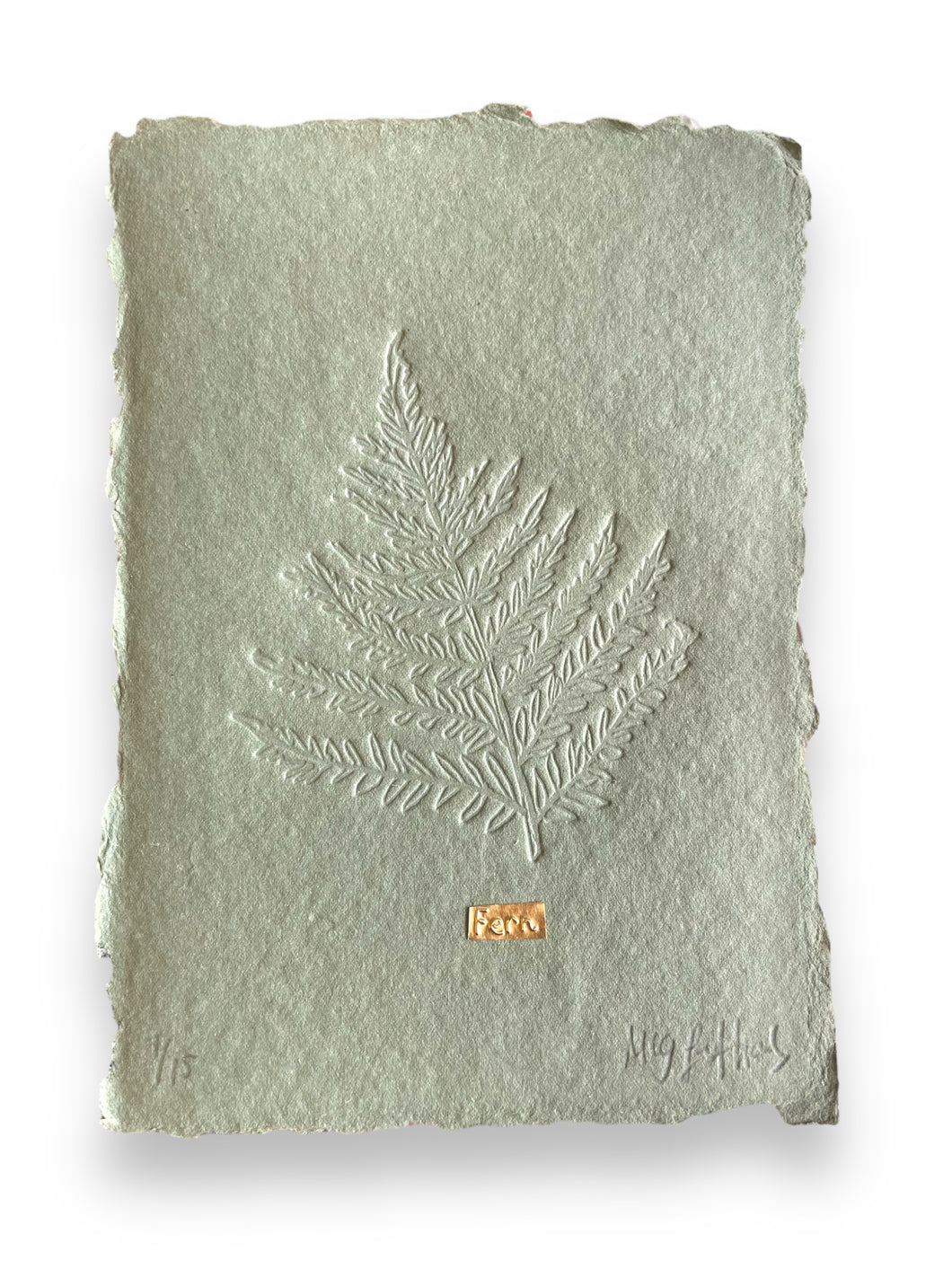 Limited Edition Fern Embossing on Moss Green Handmade paper with tin embossing 14cm x 10cm