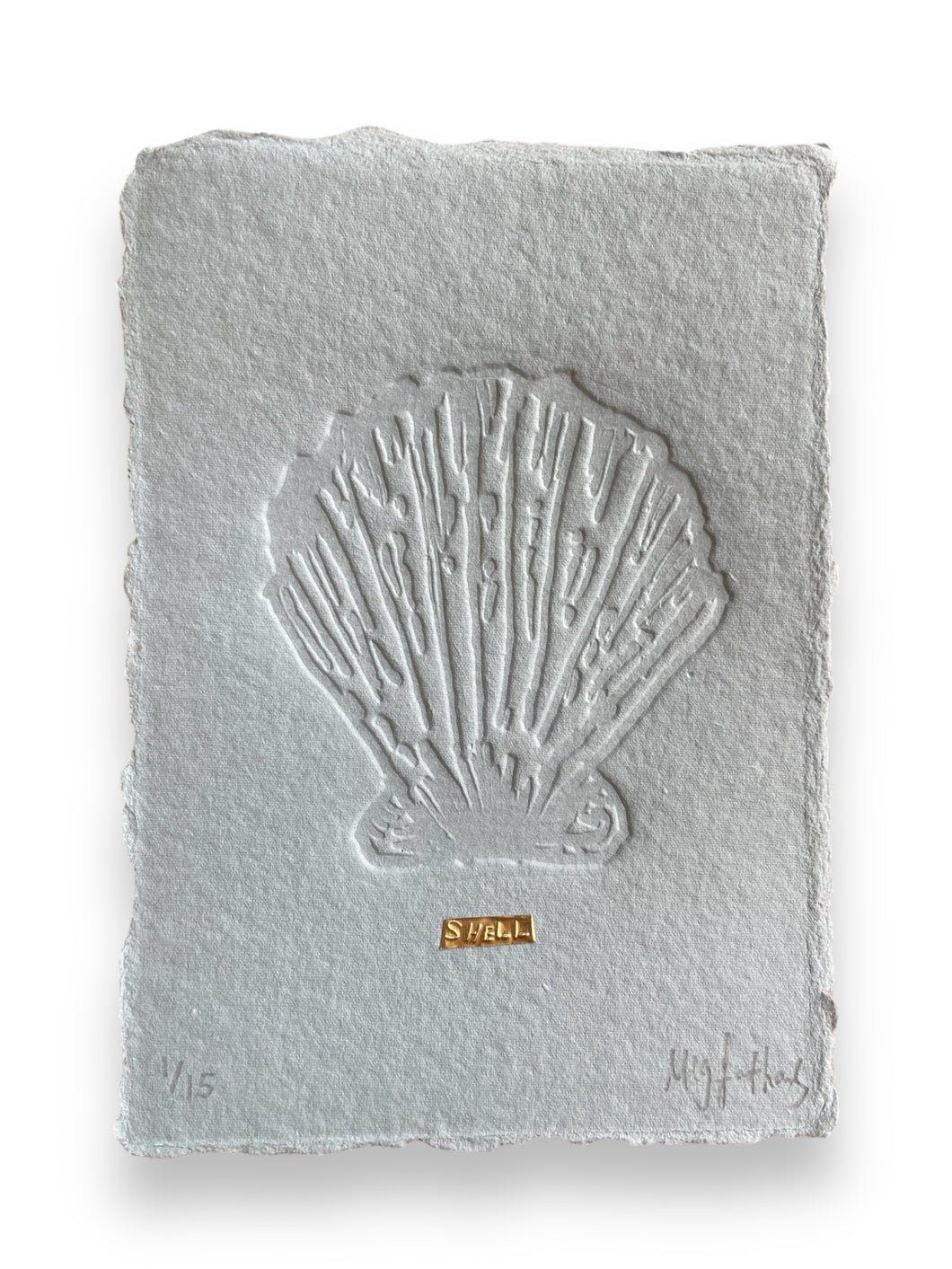 Limited Edition Shell on Blue Dusk Handmade paper with tin embossing 10cm x 14cm