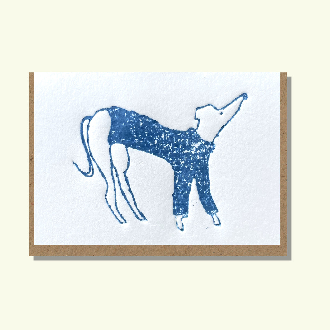 Dog in Jumper Hand Embossed Colour Luxury Greeting Card