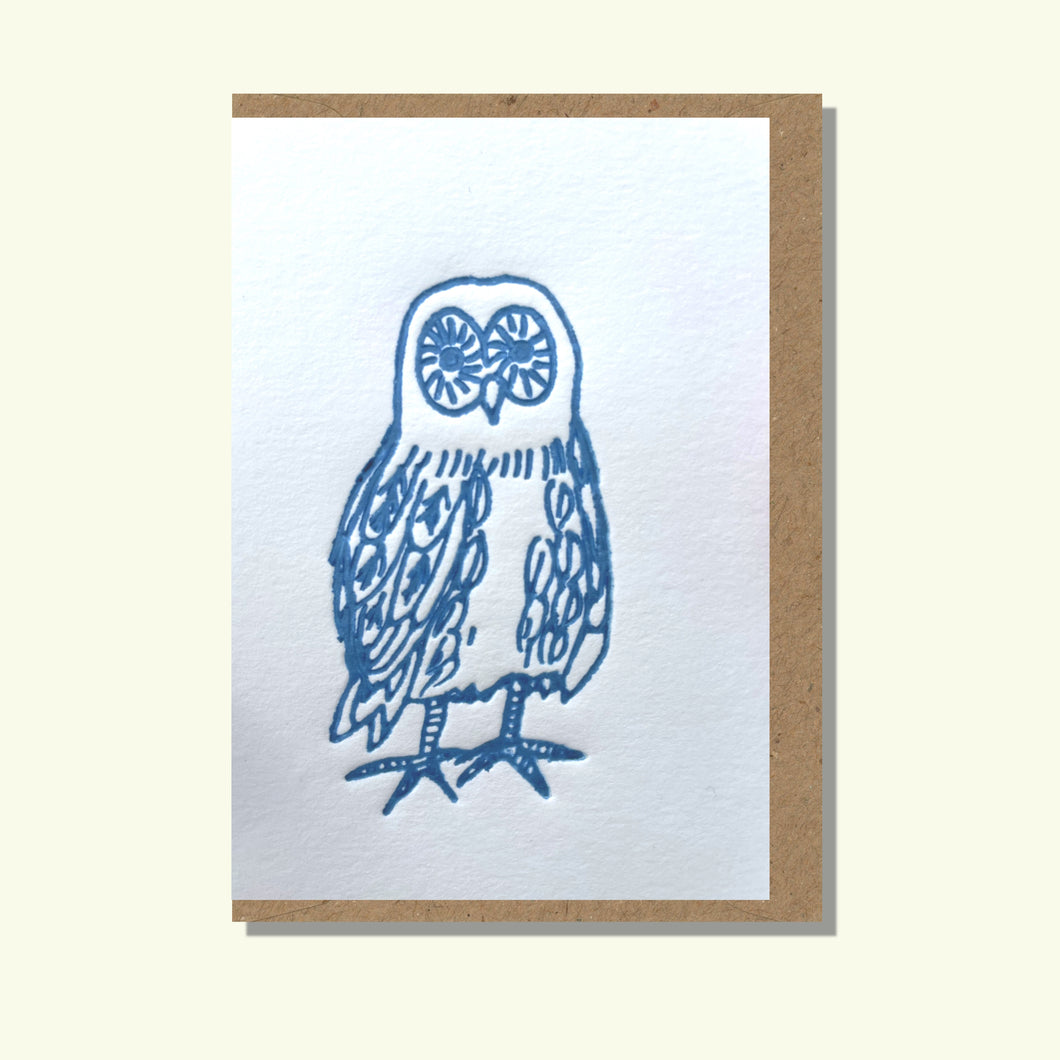 Owl Hand Embossed Colour Luxury Greeting Card