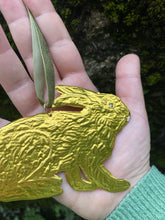 Load image into Gallery viewer, Brass Embossed and Enamel Hare Hanging Piece
