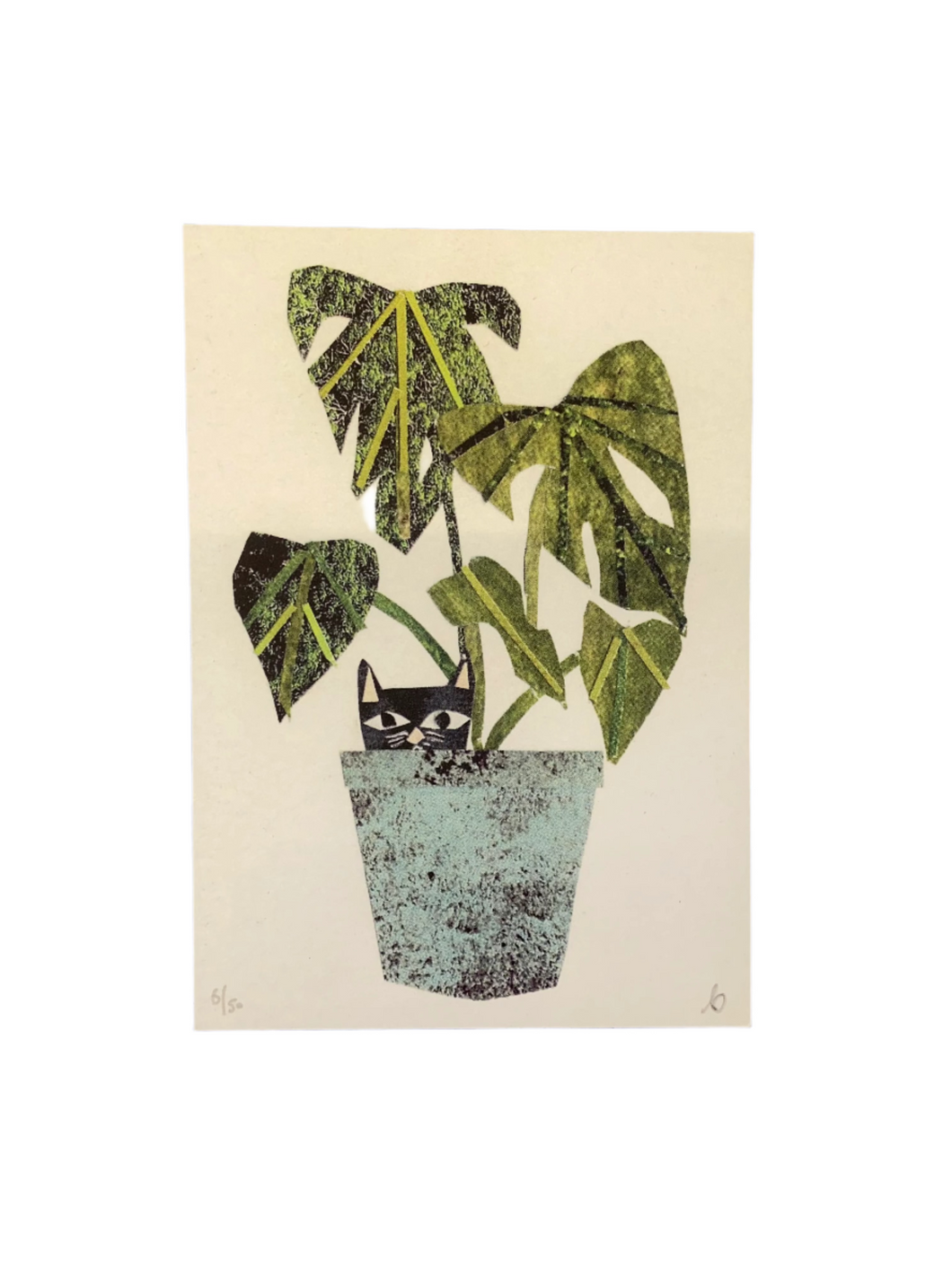 Cat in Monstera Pot Collage  A5 Digital Print