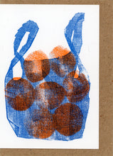 Load image into Gallery viewer, Oranges in Net Bag Risograph Greetings Card A7
