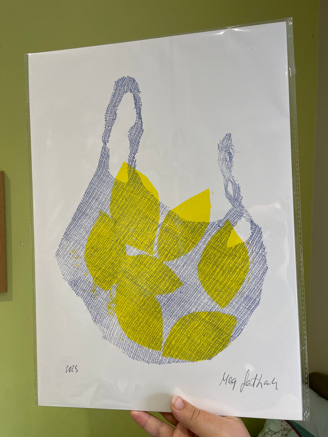 Lemons in Blue Bag Risograph Print A3