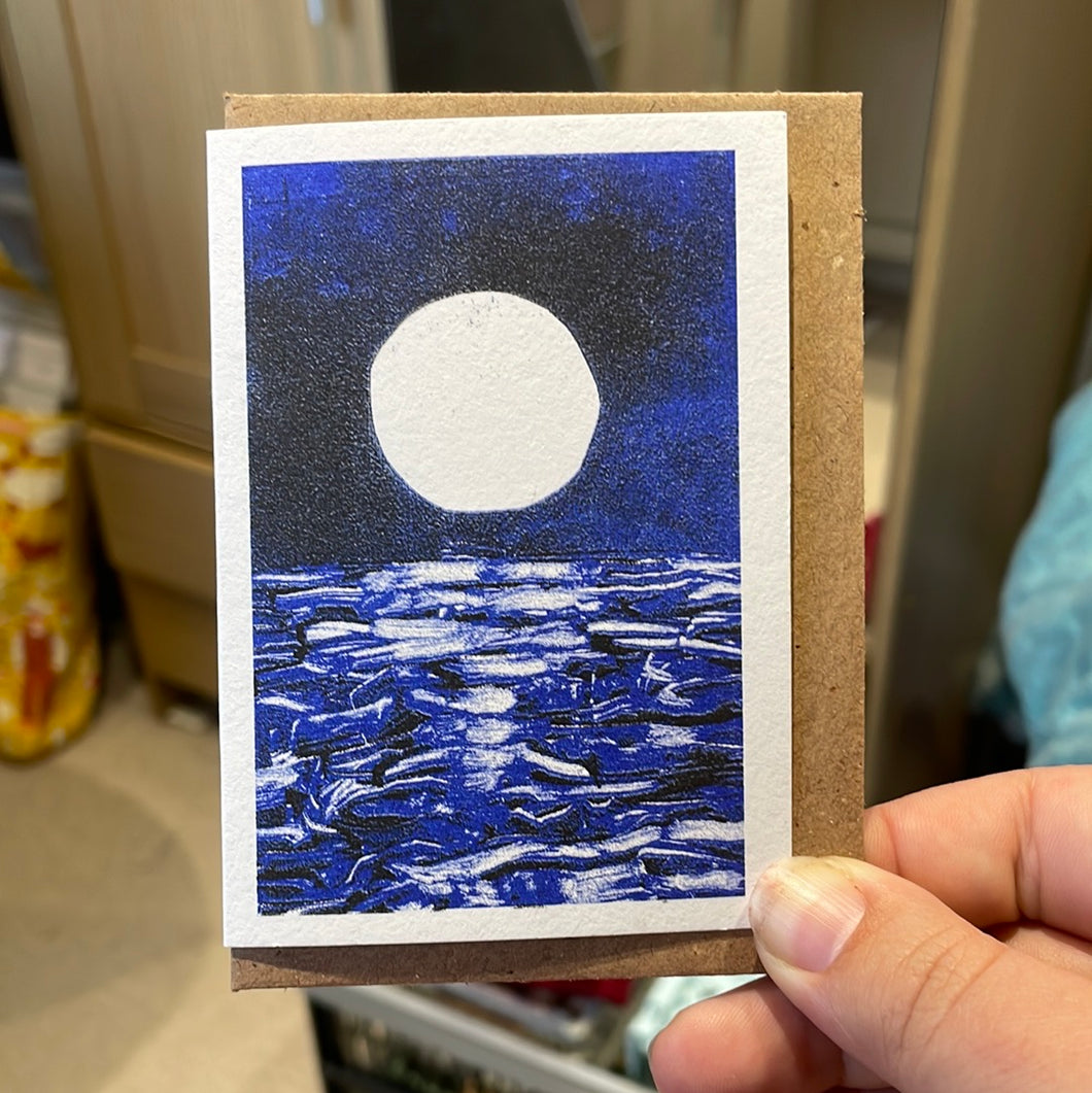 Full Rising Moon Risograph Greetings Card A7