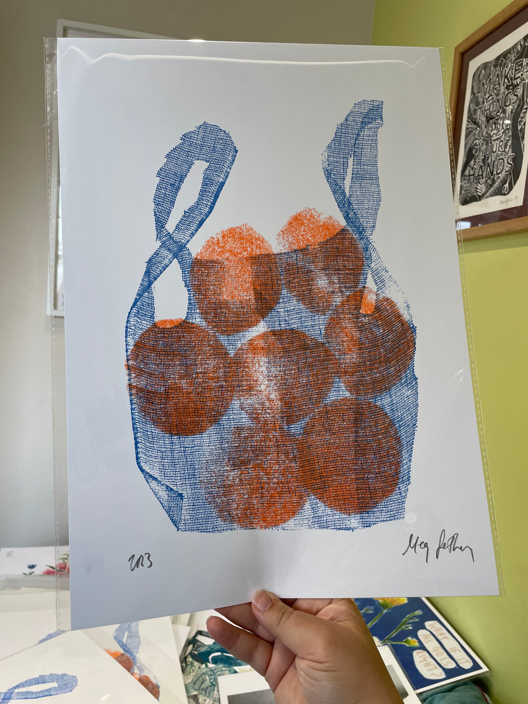 Oranges In Net Bag Risograph Print A3