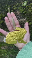Load and play video in Gallery viewer, Brass Embossed and Enamel Hare Hanging Piece
